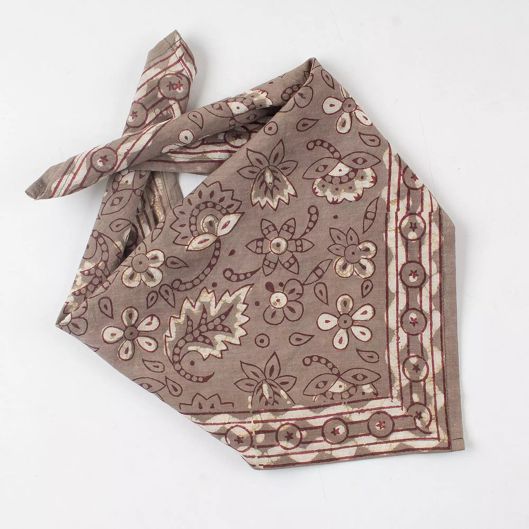 Hand Block Printed Pure Cotton Green Floral Bandana for Face 588